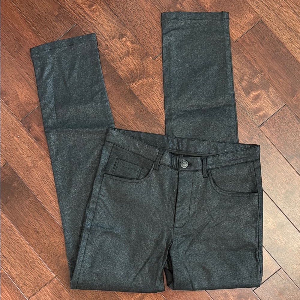 NWOT Barabas Black Wet Look Slim Fit Full Length Lightweight Denim Jeans 30